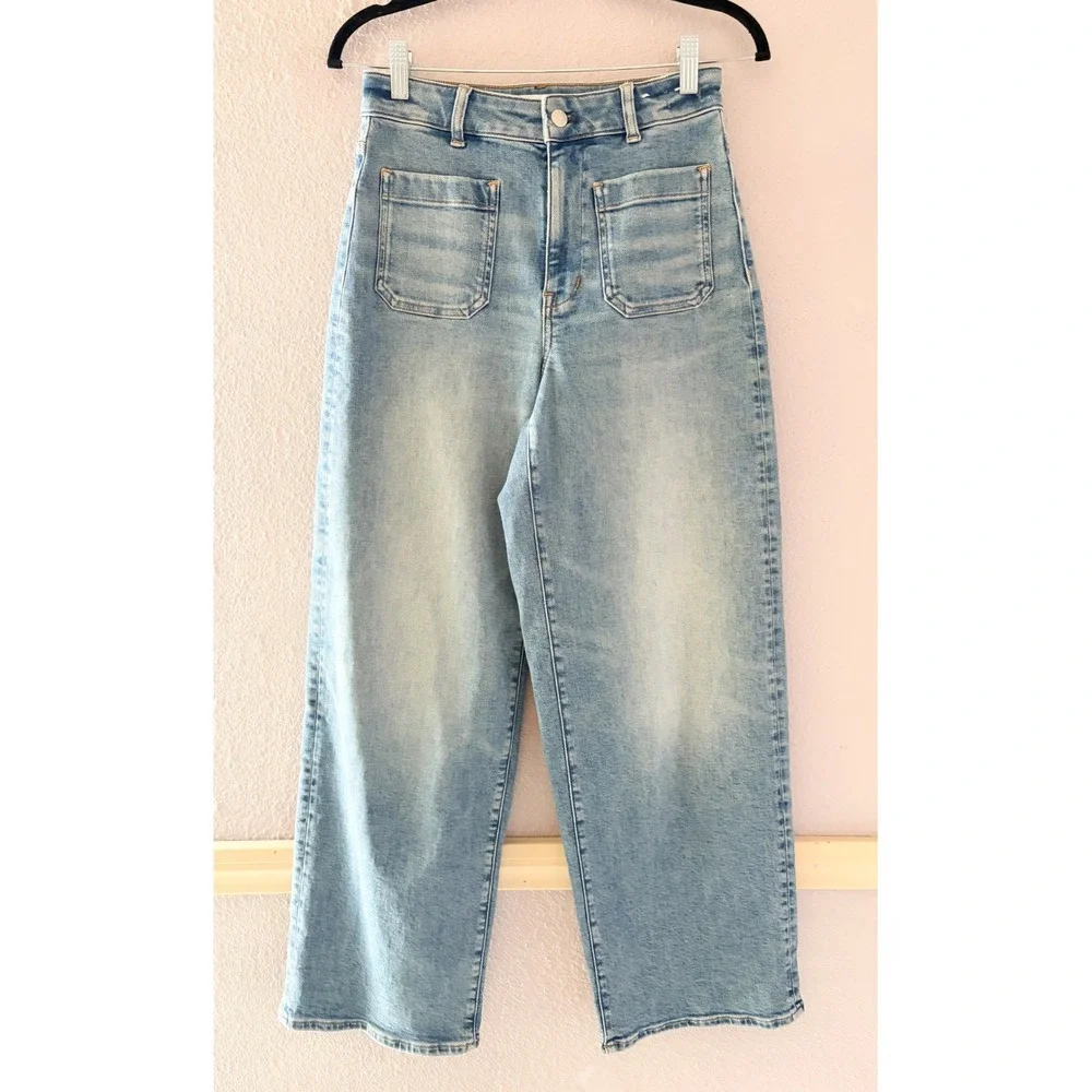 Madewell Curvy Emmett Wide Leg Jeans Patch Pocket Edition Light Wash Denim Sz 26 - Picture 2 of 4